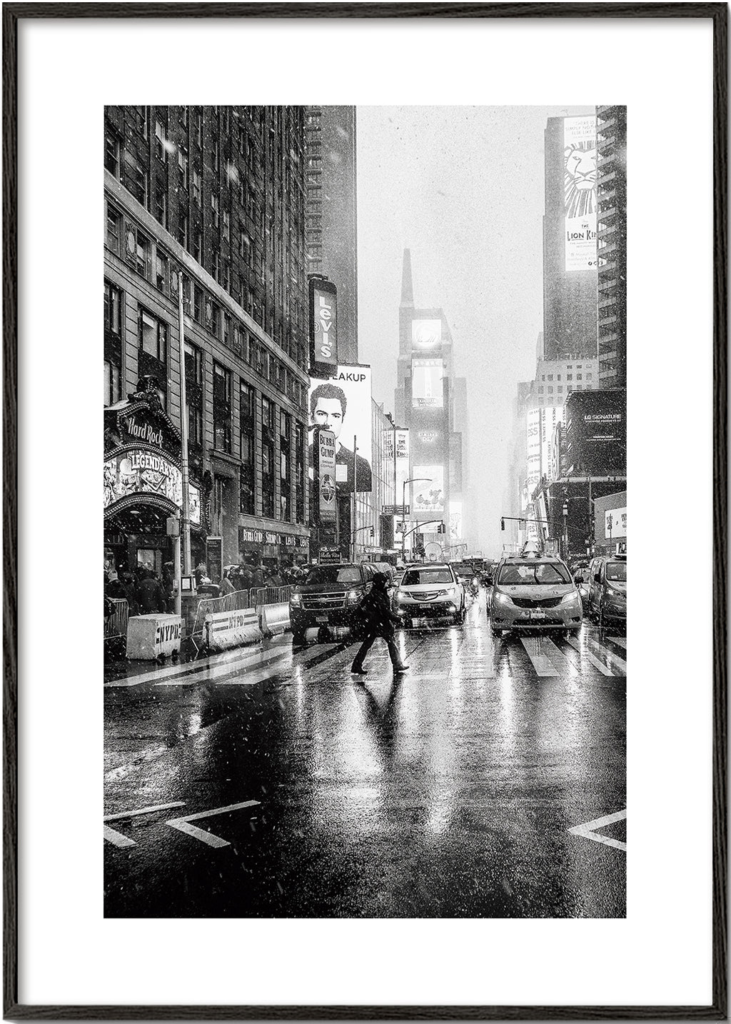 Stadstavla svartvit: Times Square i regn