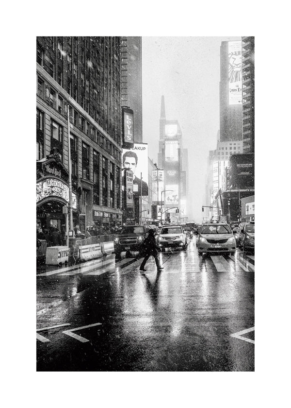 Stadstavla svartvit: Times Square i regn