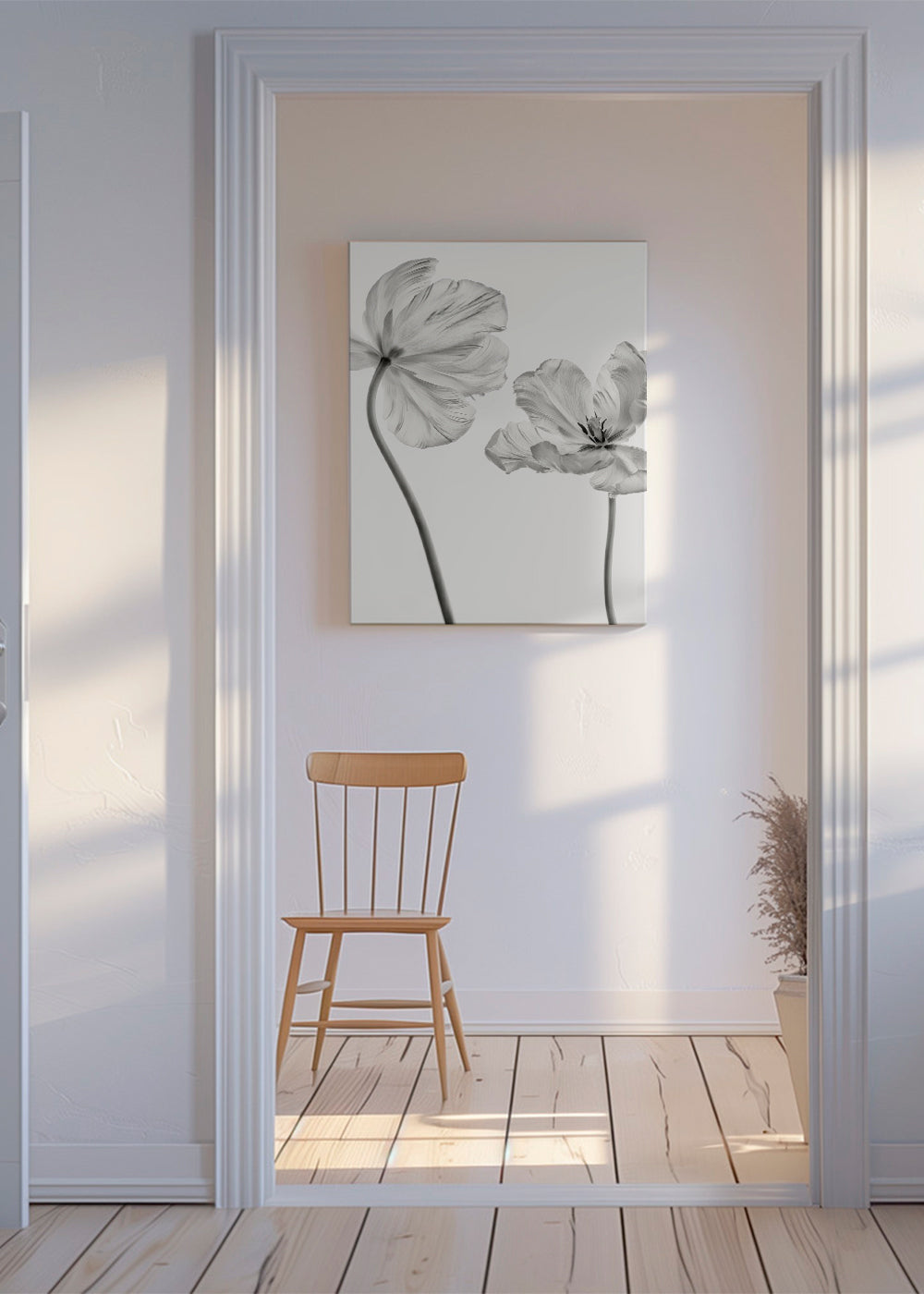Botanisk poster: tulpaner i svartvitt