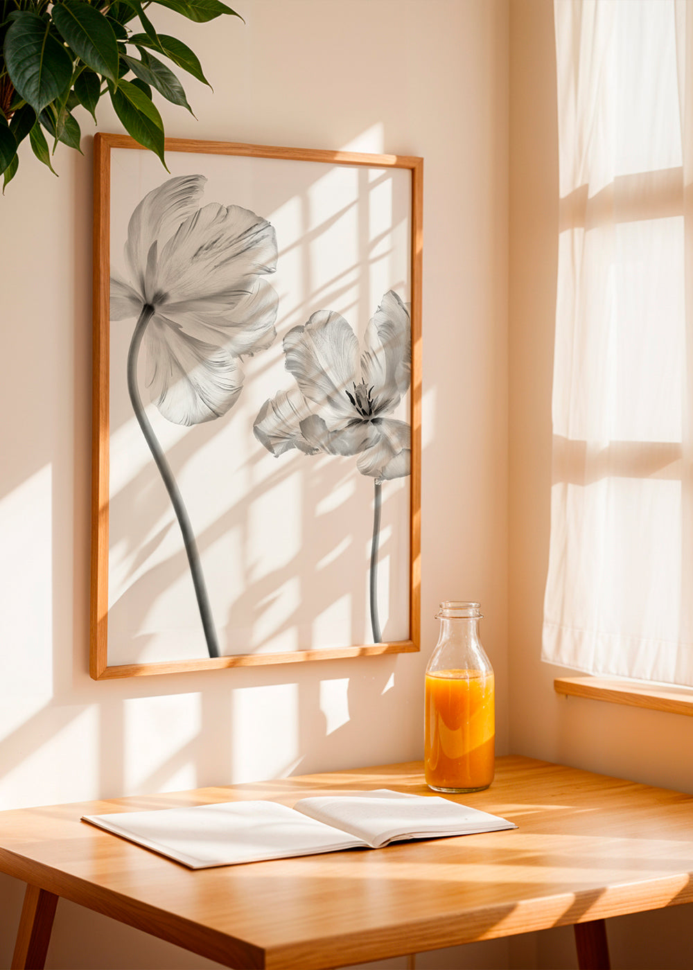 Botanisk poster: tulpaner i svartvitt