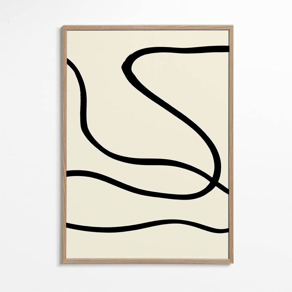 Minimalistisk tavla med svarta linjer på beige