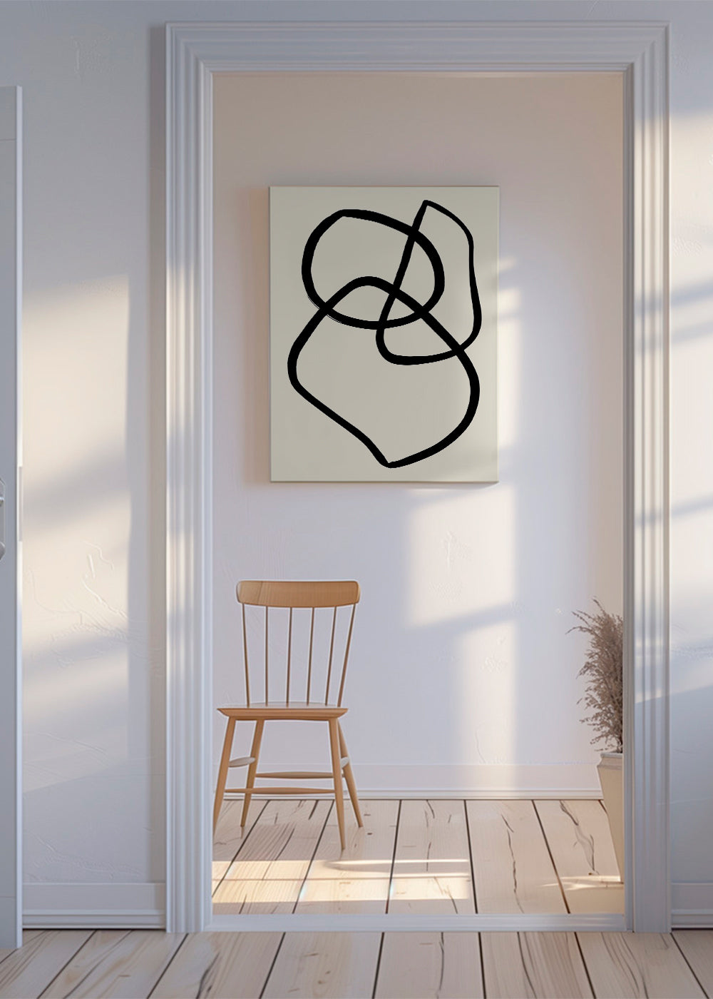 Minimalistisk tavla med organiska svarta linjer