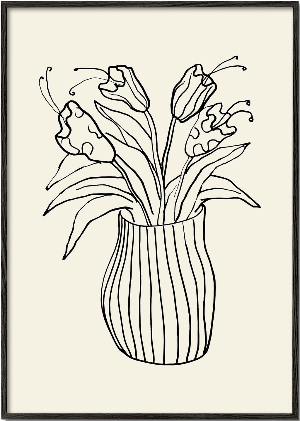 Botanisk poster: vas med tulpaner linjeteckning