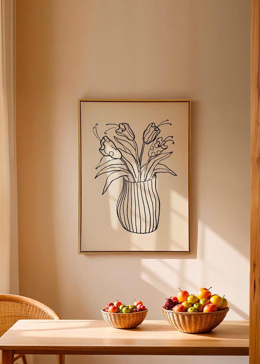 Botanisk poster: vas med tulpaner linjeteckning