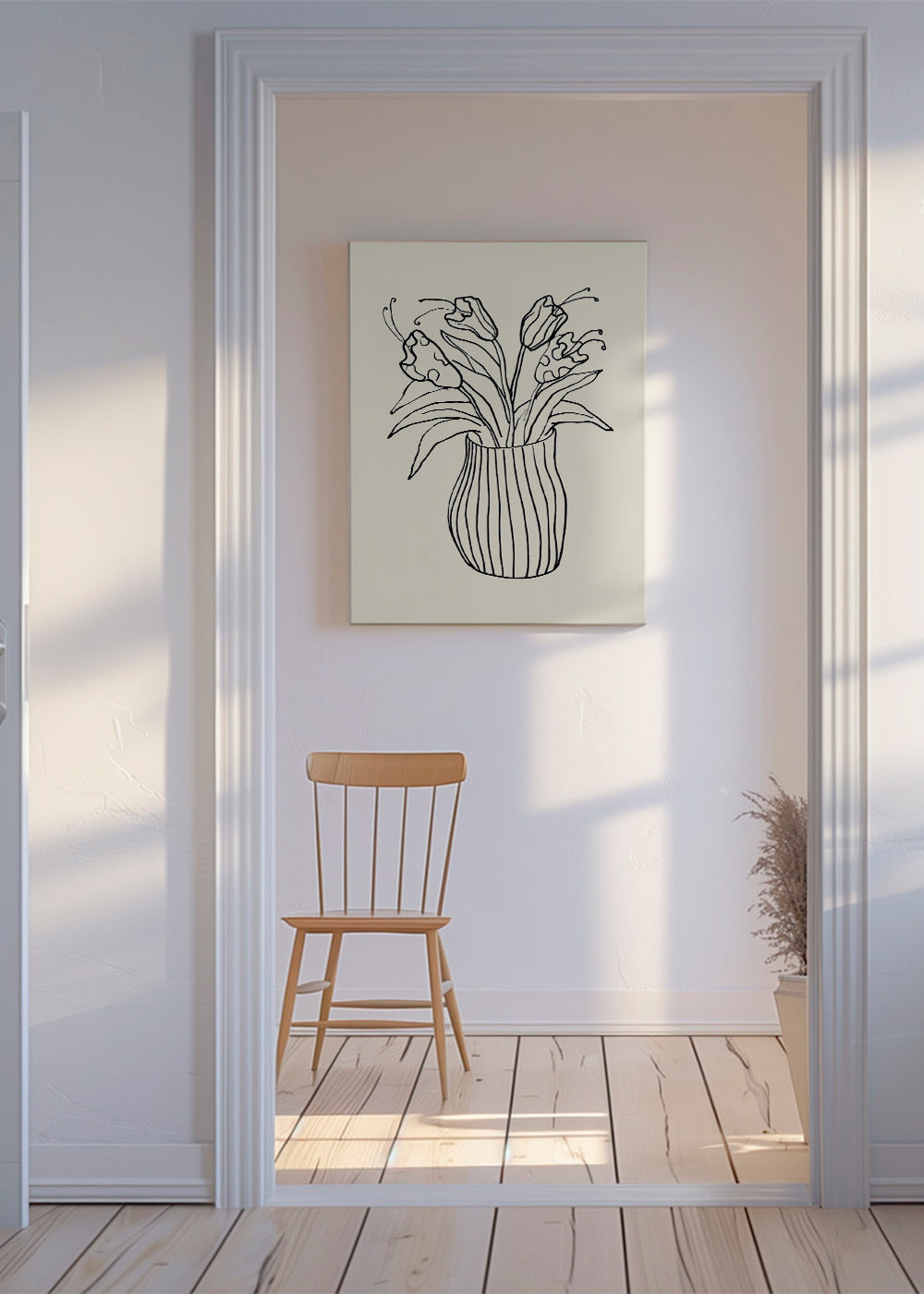 Botanisk poster: vas med tulpaner linjeteckning