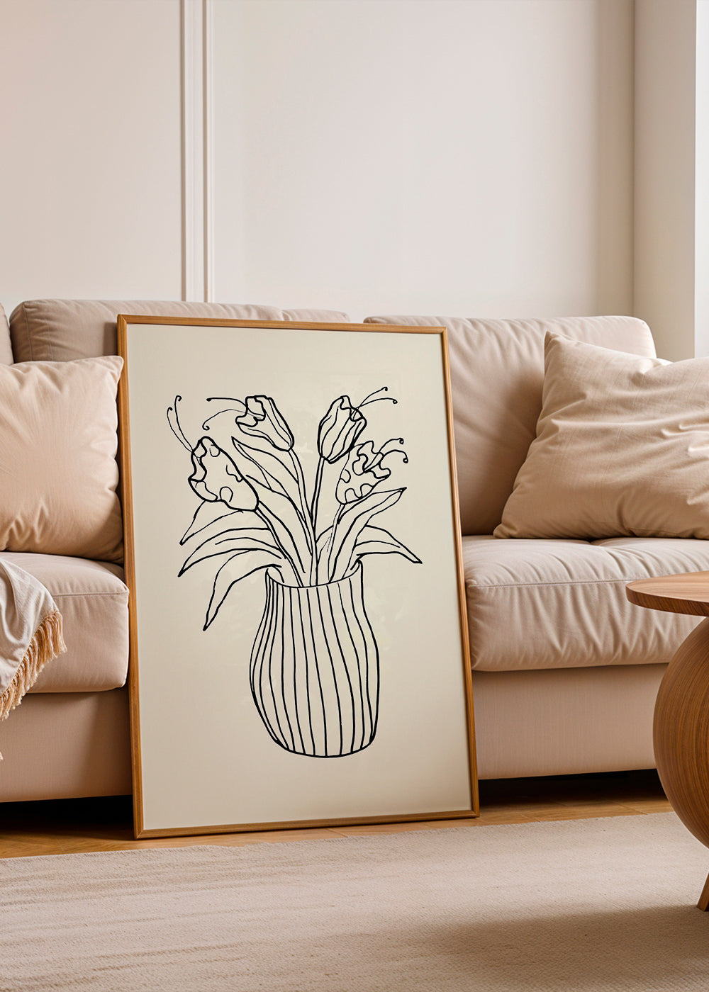 Botanisk poster: vas med tulpaner linjeteckning
