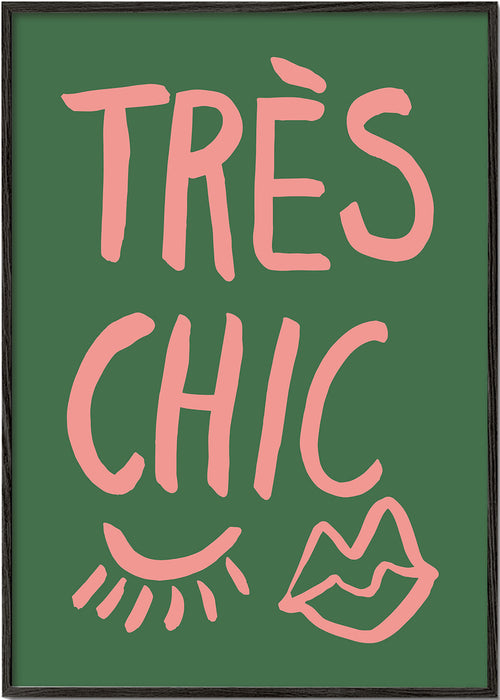 Illustration Très Chic rosa på grön bakgrund