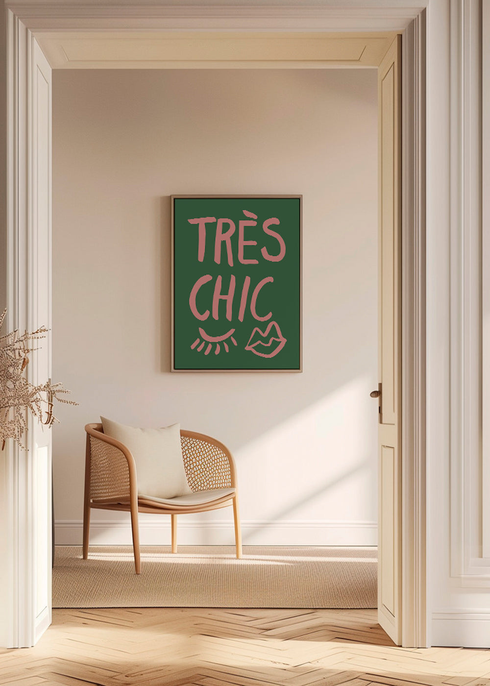 Illustration Très Chic rosa på grön bakgrund