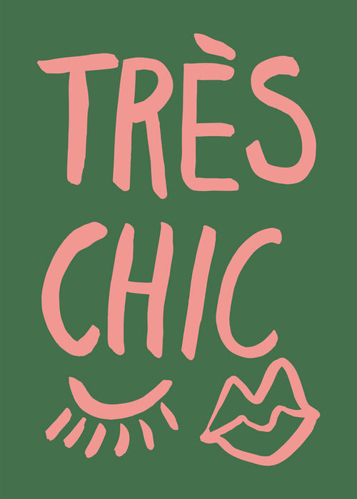 Illustration Très Chic rosa på grön bakgrund