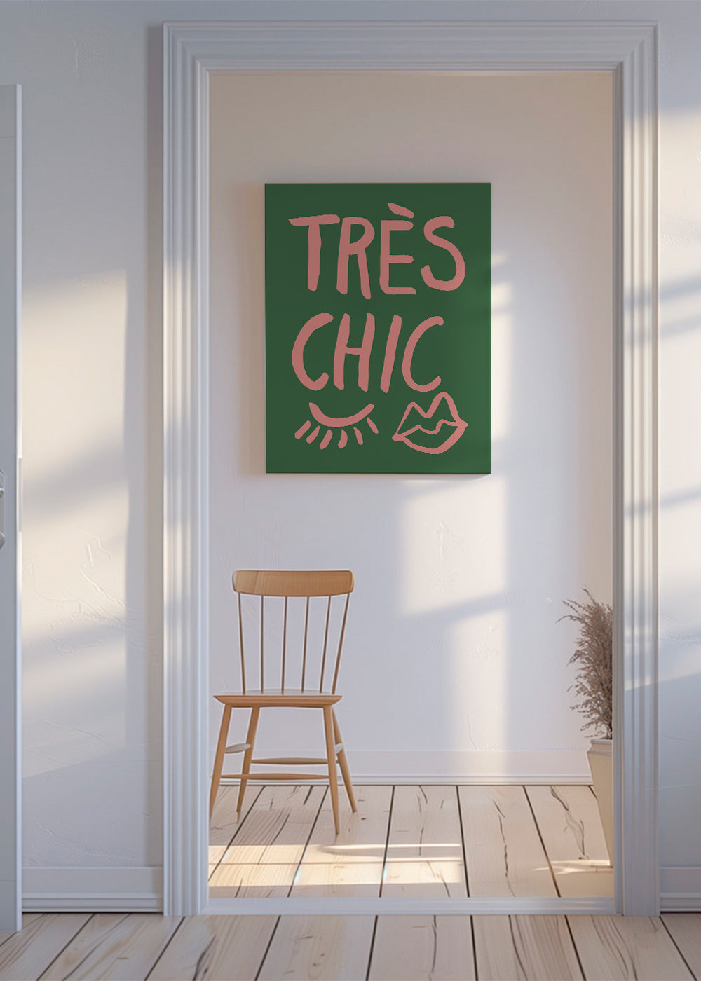 Illustration Très Chic rosa på grön bakgrund