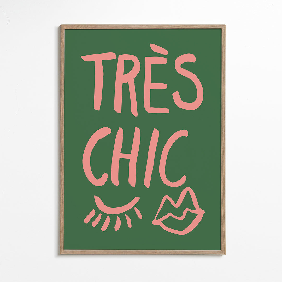 Illustration Très Chic rosa på grön bakgrund