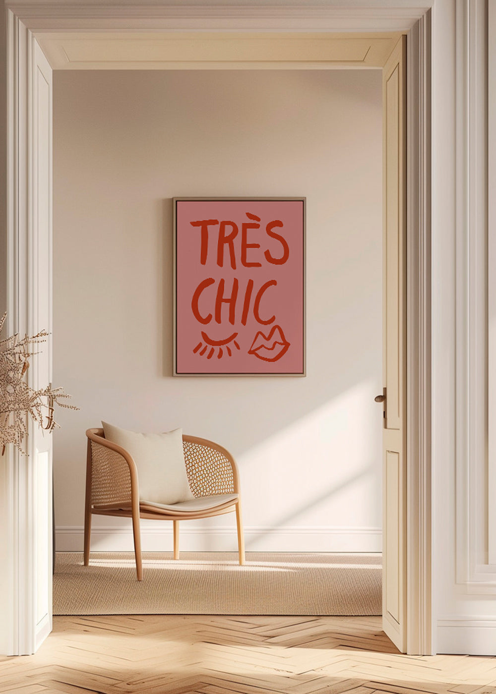 Typografisk affisch 'Très Chic' rosa