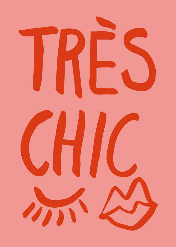 Typografisk affisch 'Très Chic' rosa