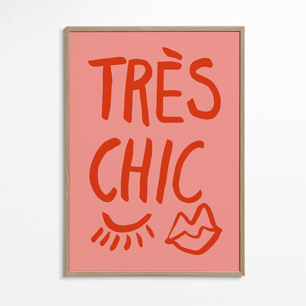 Typografisk affisch 'Très Chic' rosa