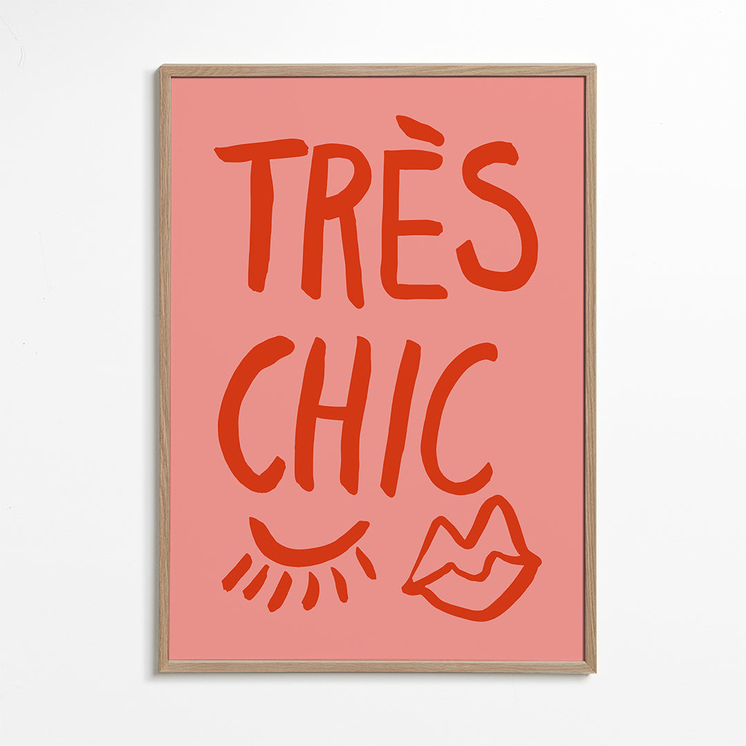 Typografisk affisch 'Très Chic' rosa