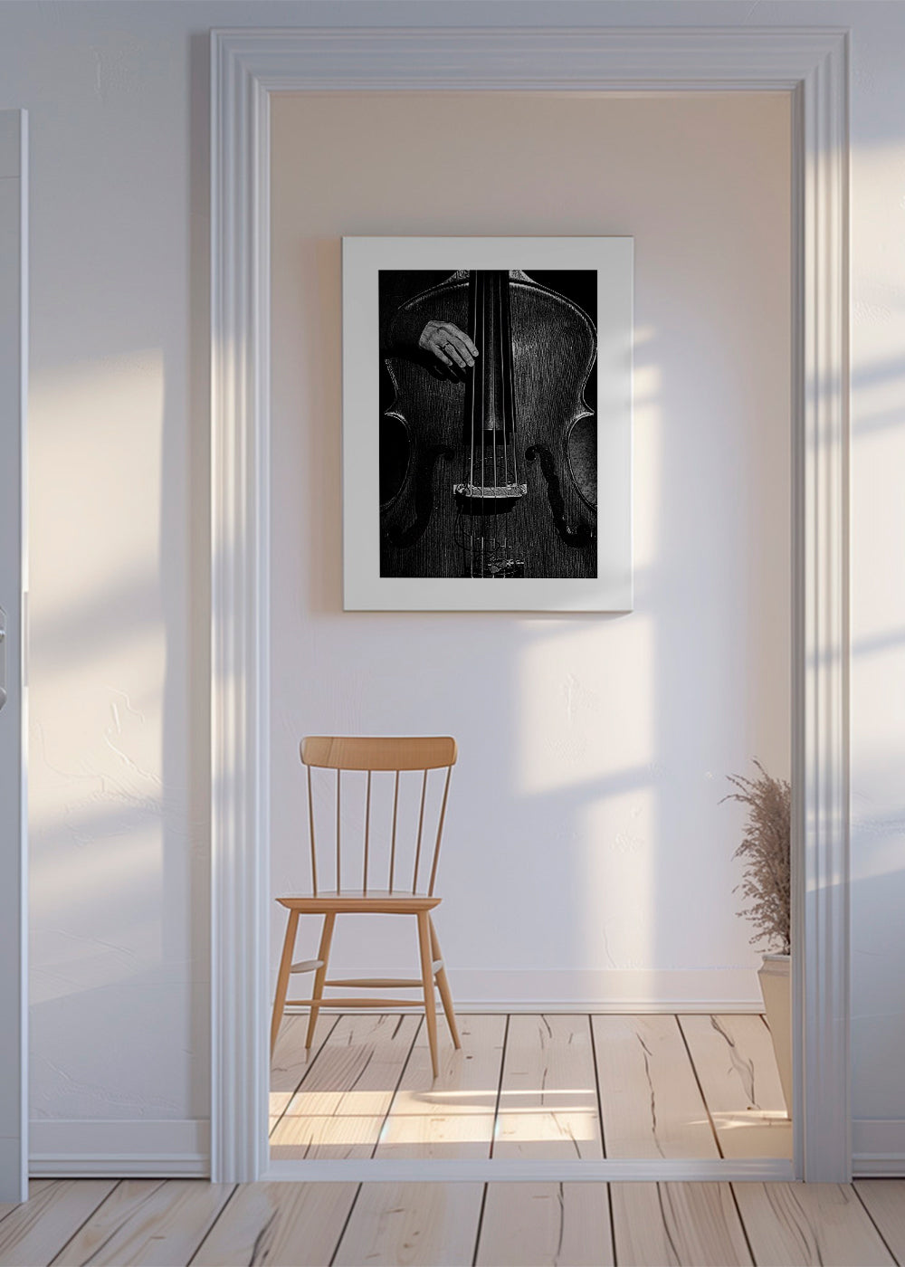 Fotografi av kontrabas i svartvitt