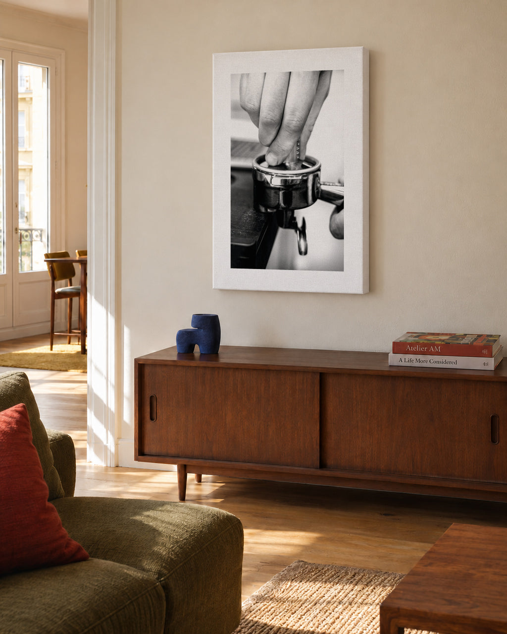 Coffee VII - Unframed canvas in an interior