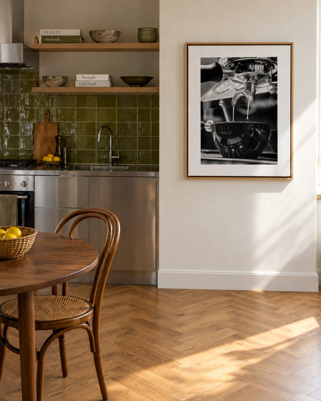 Coffee VIII - Framed canvas in an interior