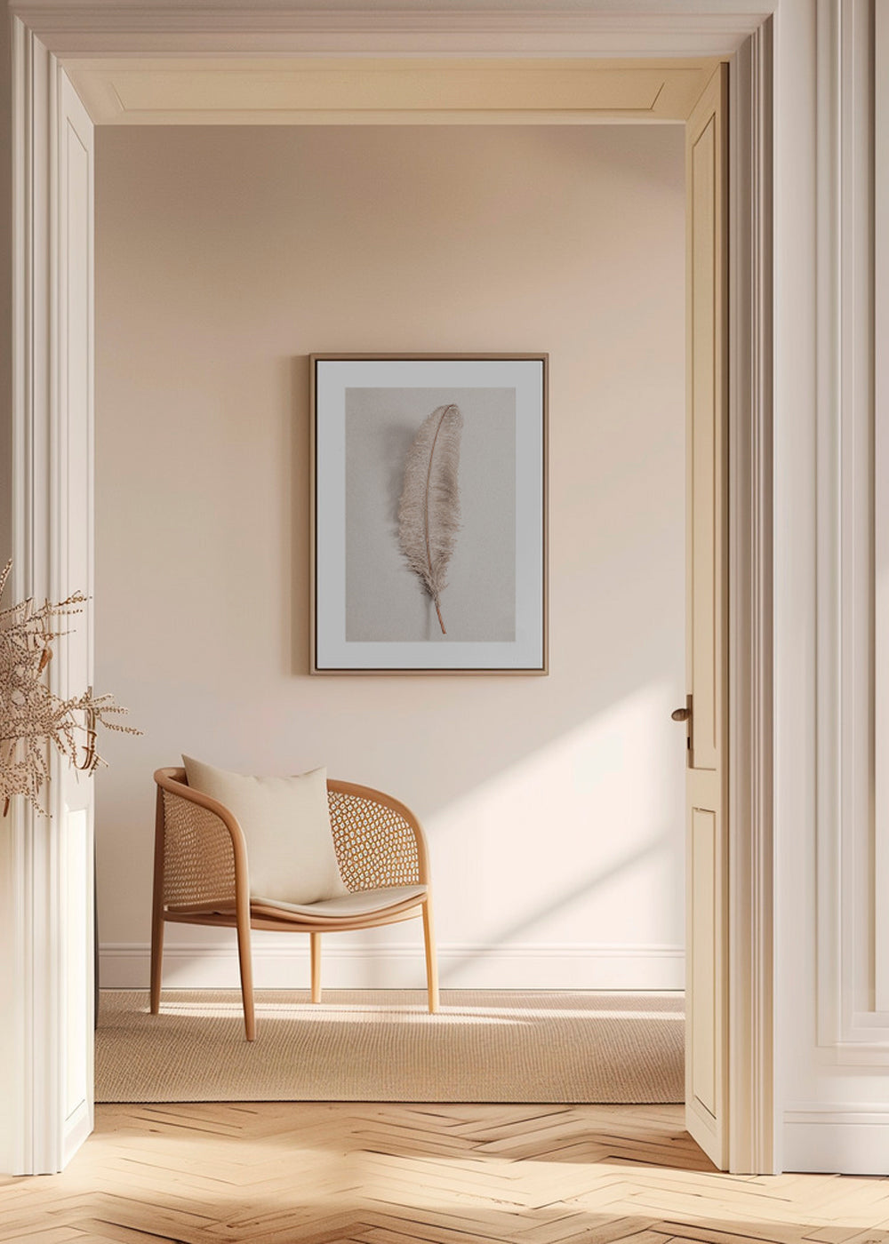 Botanisk poster: fjäder beige