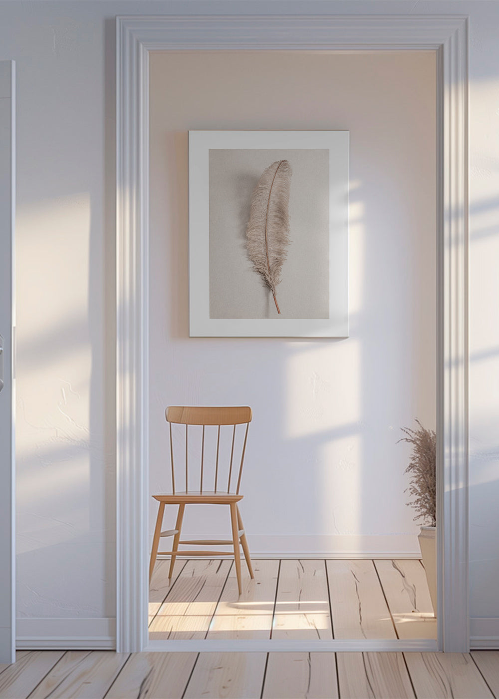 Botanisk poster: fjäder beige