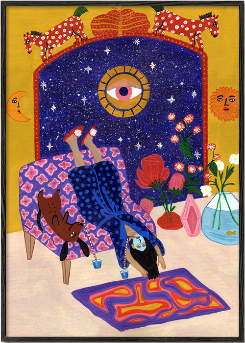 Surrealistisk illustration av vila med centralt öga