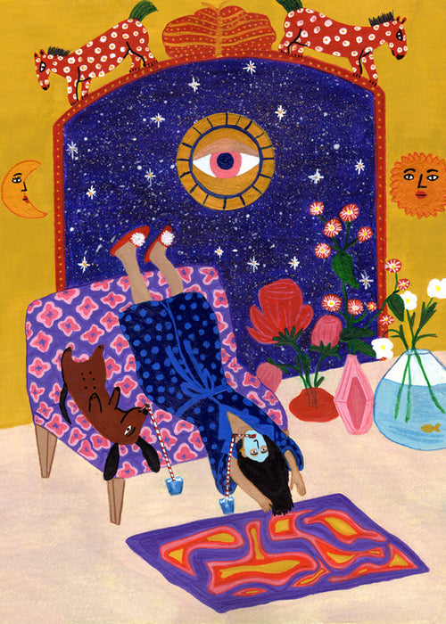 Surrealistisk illustration av vila med centralt öga