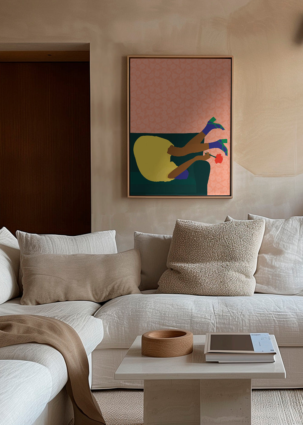 Illustration av en uppochnedfigur på soffan