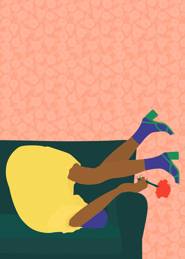 Illustration av en uppochnedfigur på soffan