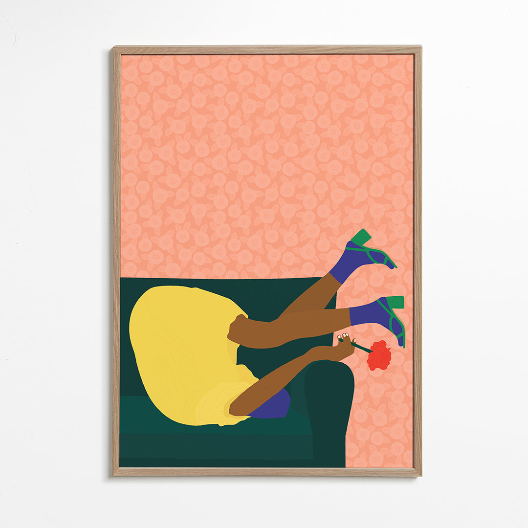 Illustration av en uppochnedfigur på soffan