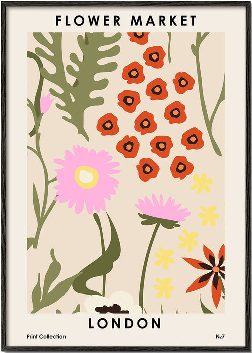 Botanisk poster Flower Market London med illustrerade blommor