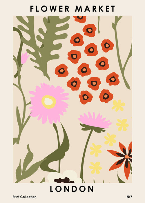 Botanisk poster Flower Market London med illustrerade blommor
