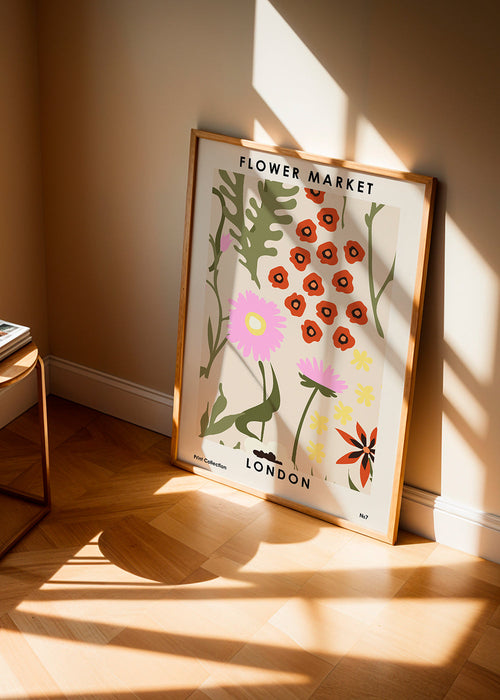 Botanisk poster Flower Market London med illustrerade blommor