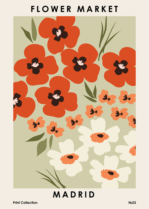 Botanisk poster Flower Market Madrid korall