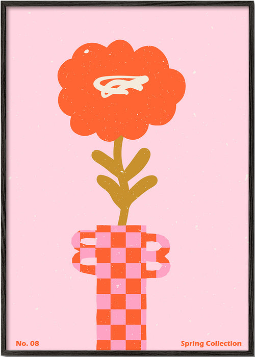 Botanisk poster: orange blomma mot rosa bakgrund