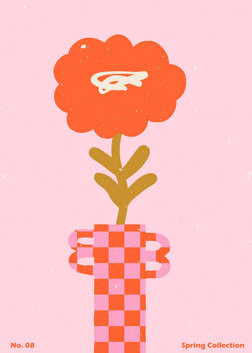 Botanisk poster: orange blomma mot rosa bakgrund