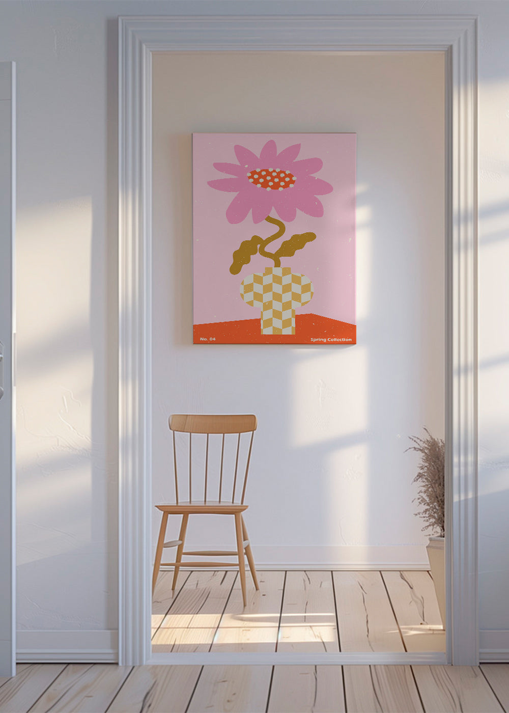 Botanisk poster rosa med grafisk blomma