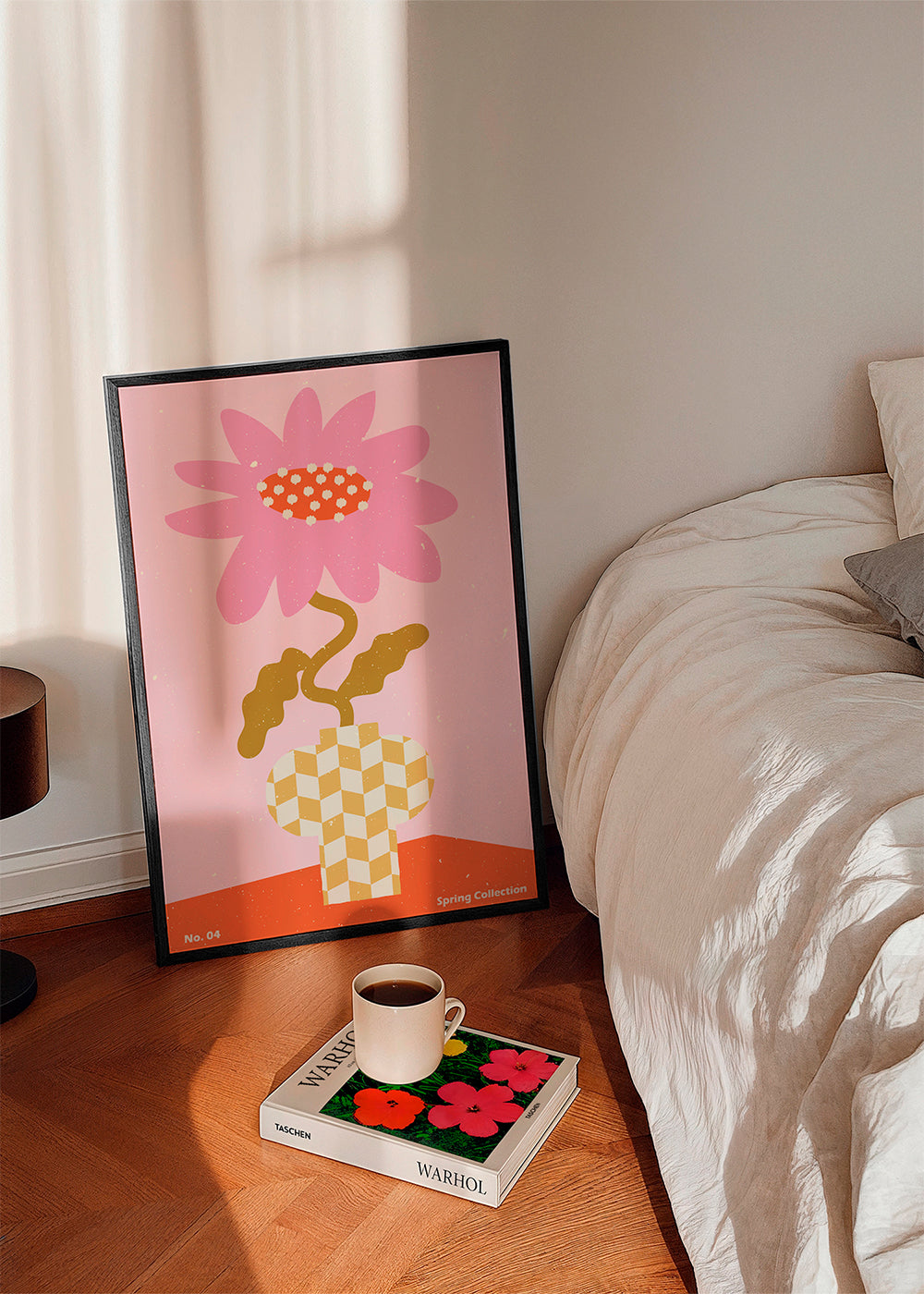 Botanisk poster rosa med grafisk blomma