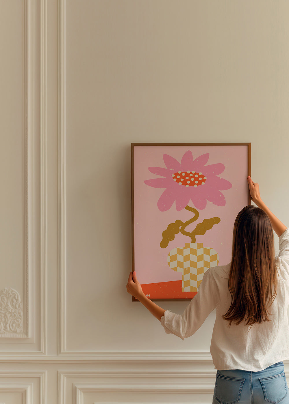 Botanisk poster rosa med grafisk blomma