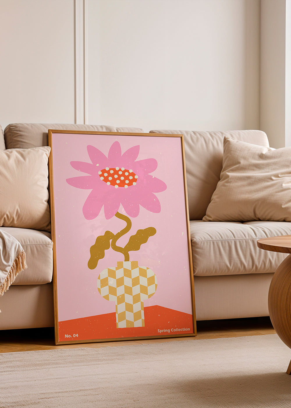 Botanisk poster rosa med grafisk blomma