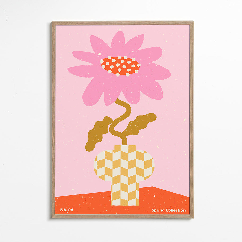 Botanisk poster rosa med grafisk blomma