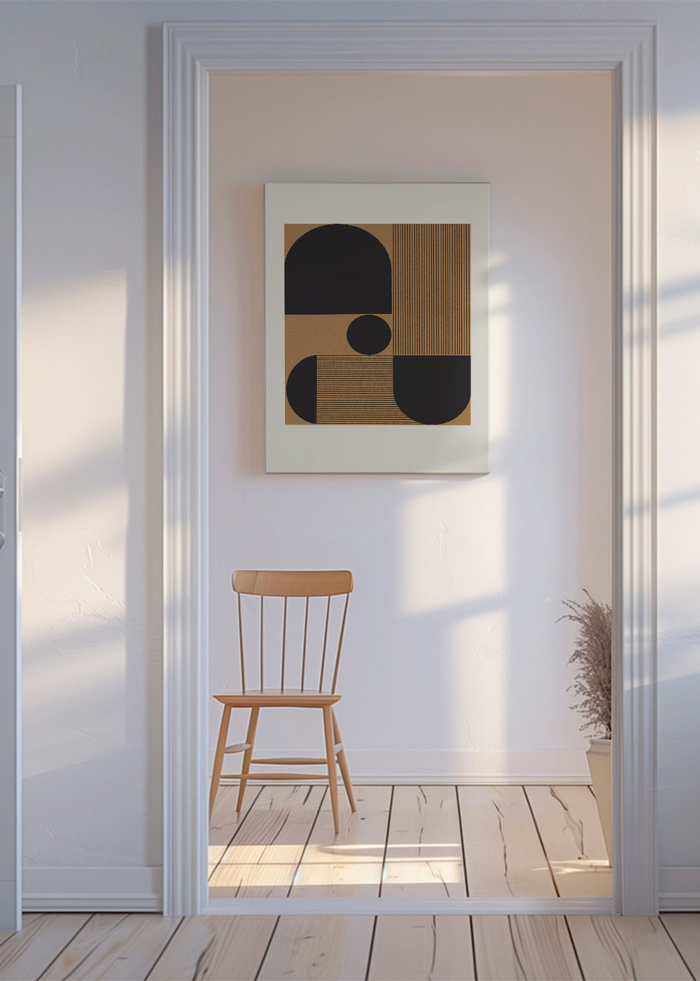 Geometrisk poster med halvcirklar och band