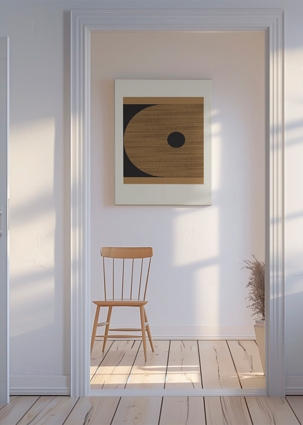 Geometrisk affisch med cirklar och linjestruktur