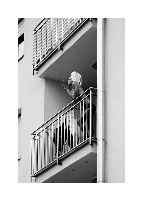 Fotografi av balkongögonblick i svartvitt