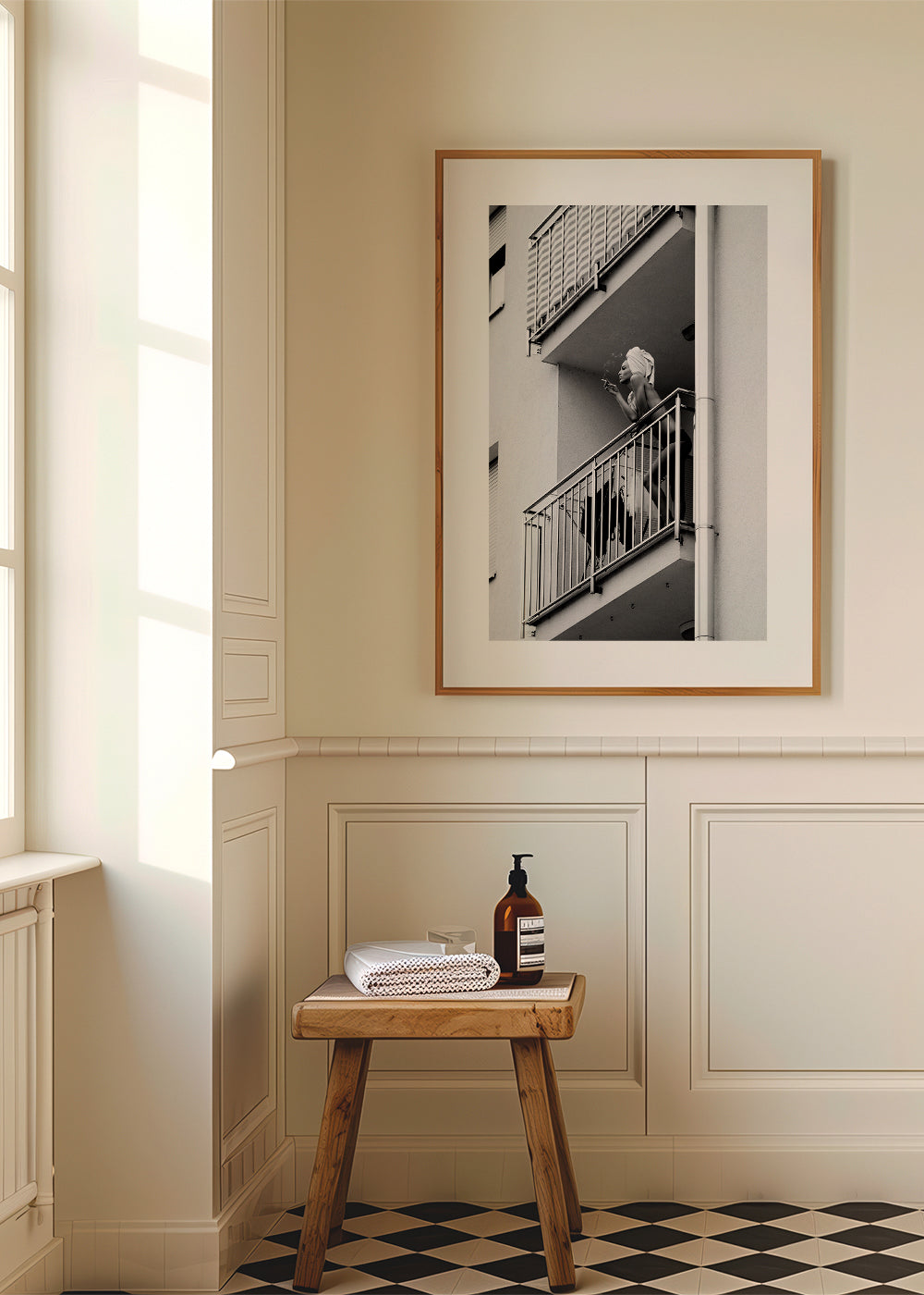 Fotografi av balkongögonblick i svartvitt