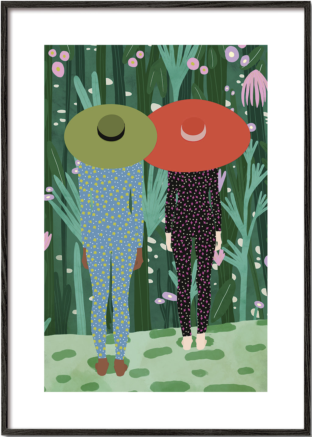 Botanisk poster med två figurer och hattar
