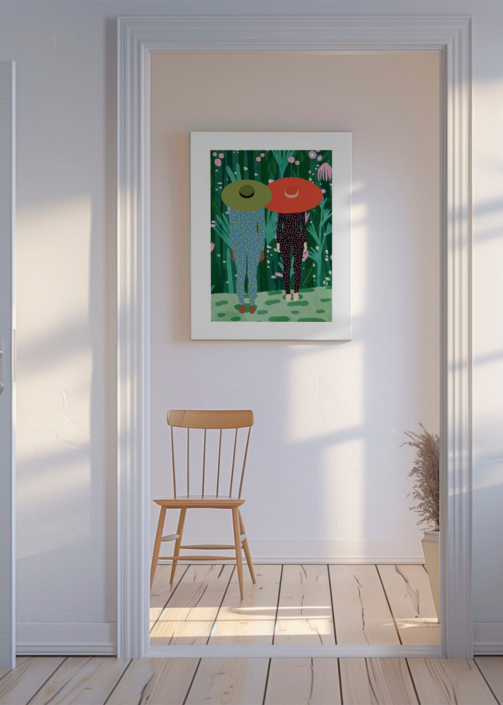Botanisk poster med två figurer och hattar