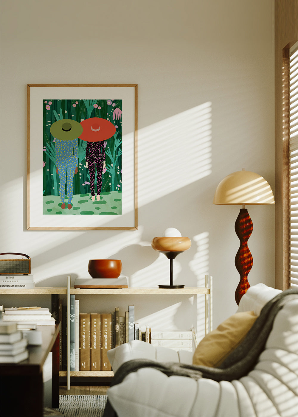 Botanisk poster med två figurer och hattar