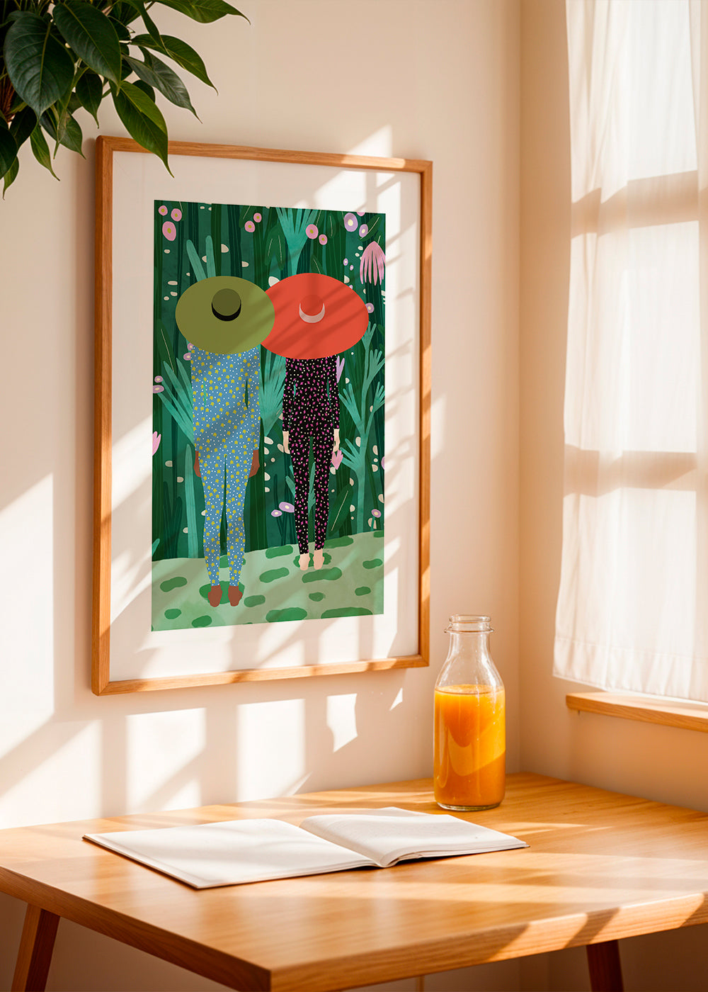 Botanisk poster med två figurer och hattar