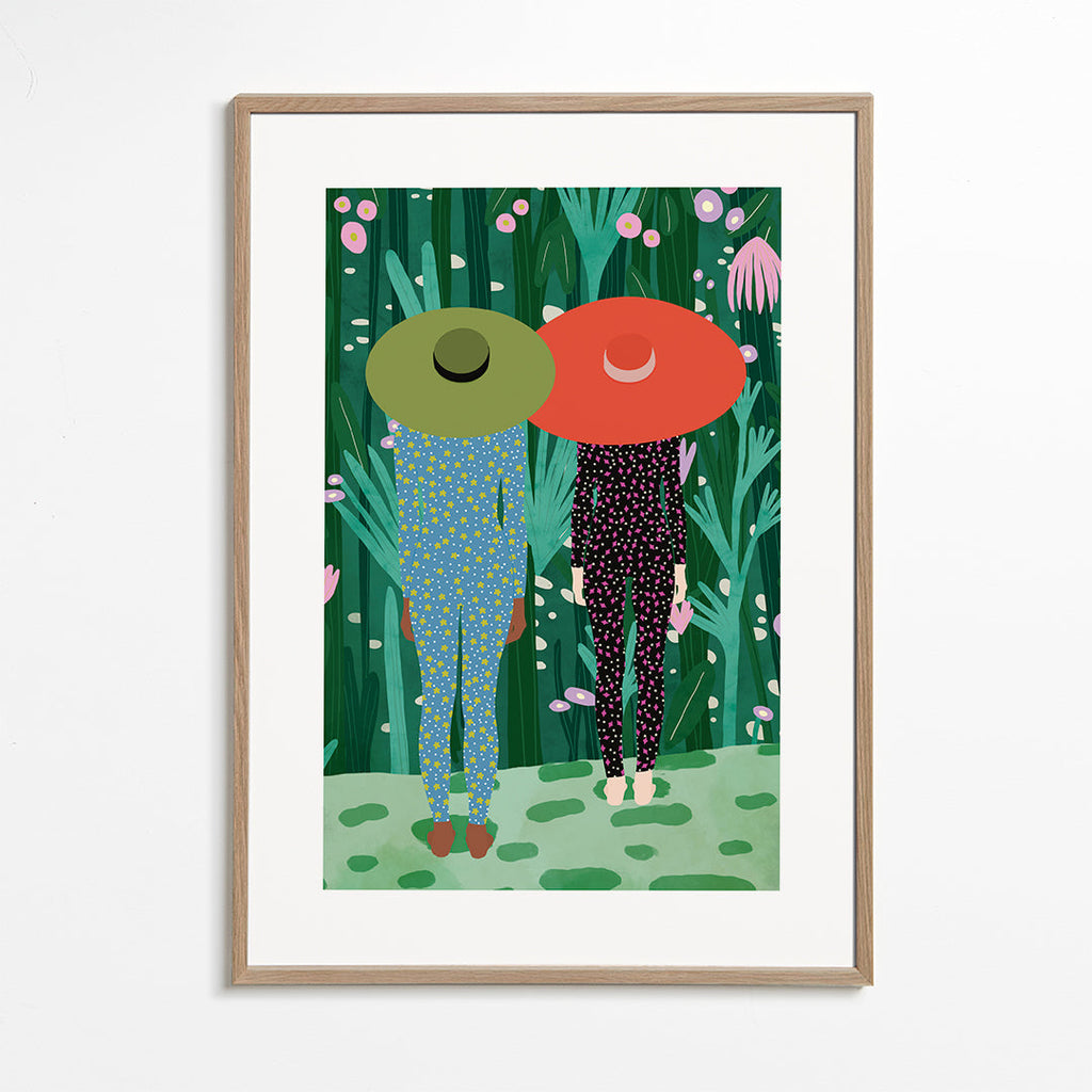 Botanisk poster med två figurer och hattar