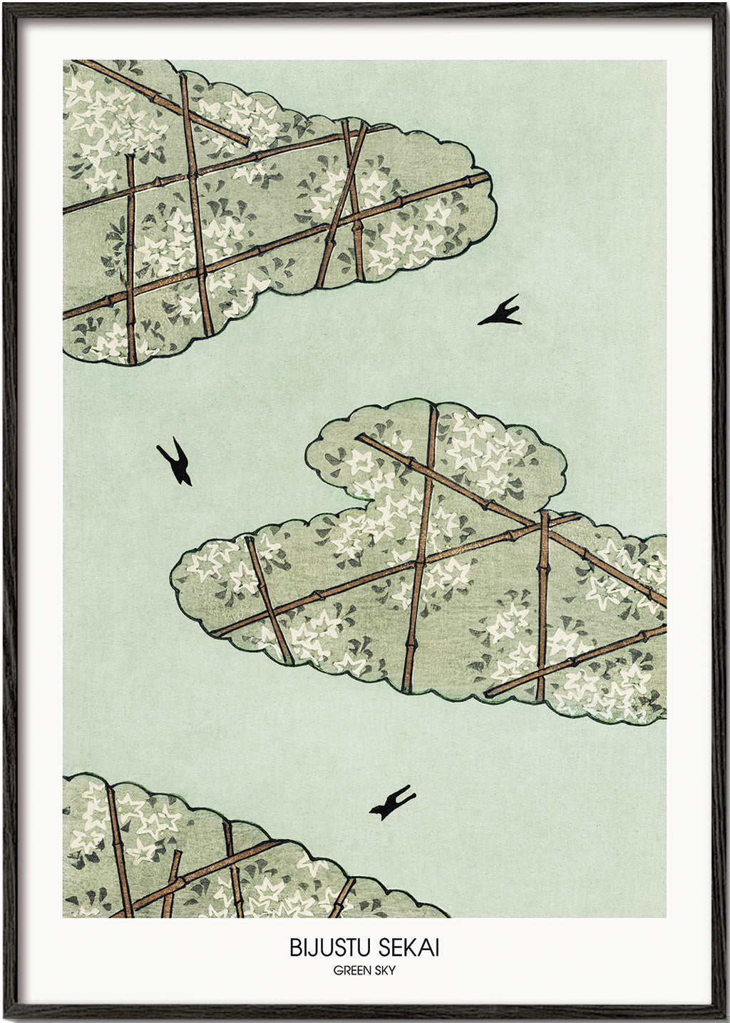 Botanisk poster nätmönstrade blad och svalor